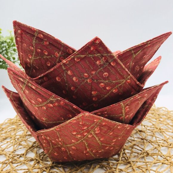 Microwave Soup Bowl Cozie Reversible Bowl Cozy, Fall Berries on Vines Rust Brown - Picture 3 of 6